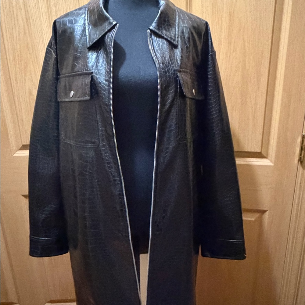 ASOS Black Croc-Pattern Leather Jacket - Picture 7 of 9